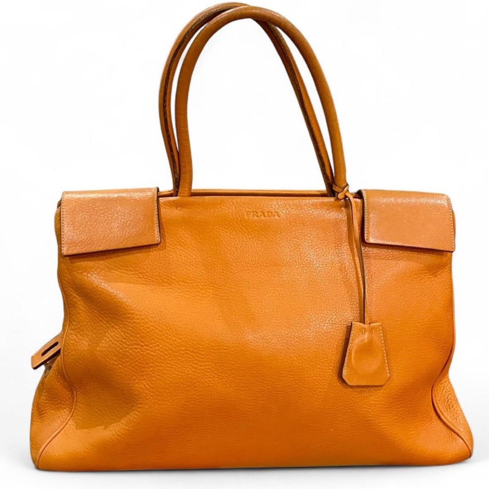 Vintage Prada Vitello Daino Orange Leather Tote